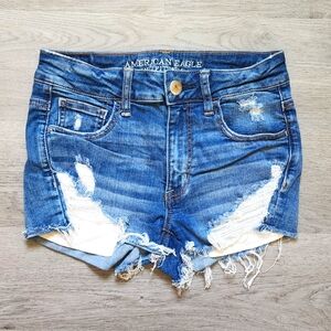 American Eagle Outfitters Women's Hi-Rise Shortie Cut Off Denim Shorts Size 4